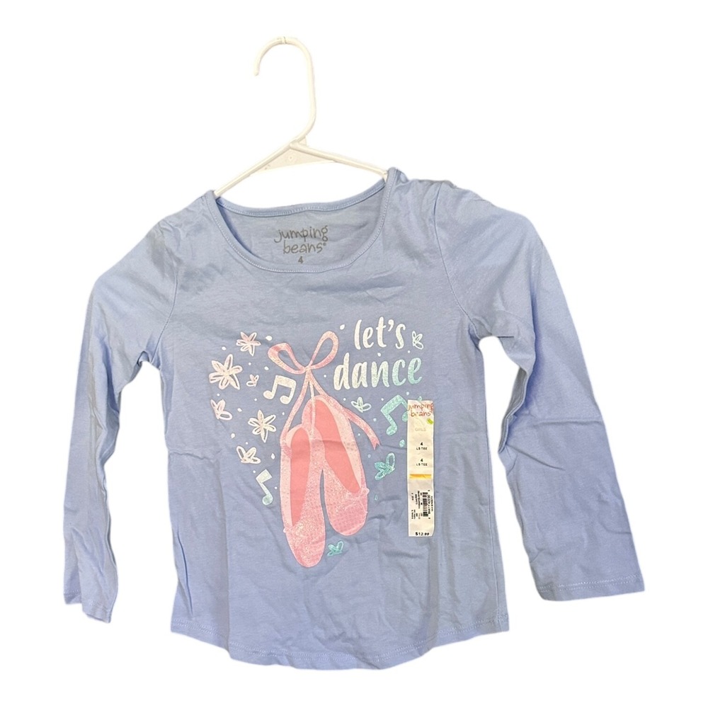Jumping Beans Girls 4 Ballet Shoes Glitter Long Sleeve Blue Shirt NWT